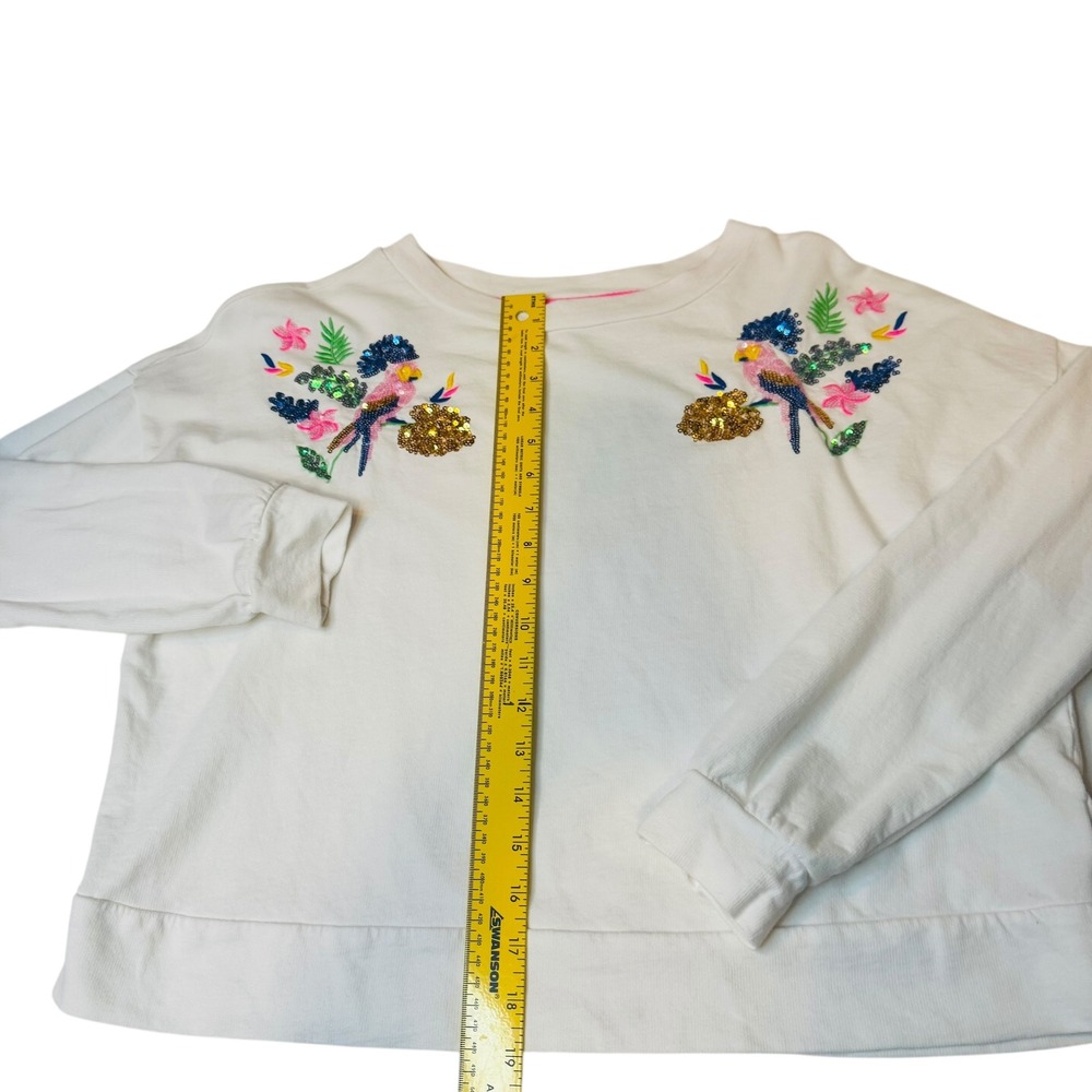 Lilly Pulitzer White Parrot Sequin Tropical Embroidered Crew Neck Sweatshirt - Picture 5 of 10